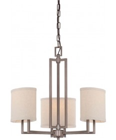 Nuvo Lighting 60/4857 Gemini 3 Light Chandelier with Khaki Fabric Shades