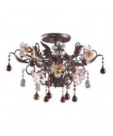 ELK Lighting 7044/3 Cristallo Fiore 3 Light Semi Flush in Deep Rust and Hand Blown Florets