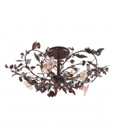 ELK Lighting 7046/3 Cristallo Fiore 3 Light Semi Flush in Deep Rust and Hand Blown Florets