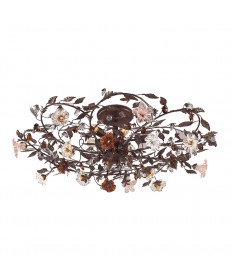 ELK Lighting 7047/6 Cristallo Fiore 6 Light Semi Flush in Deep Rust and Hand Blown Florets