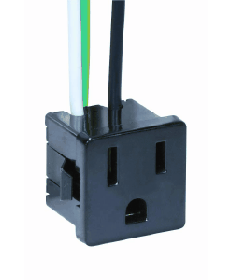 Satco 80/1142 | Black Metal Snap-In Single Outlet 3 Wire 2 Pole Convenience Receptacle 6 inch Leads