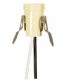 Satco 80/1198 | Ivory Candelabra Base Socket E12 Phenolic w/Spring Clip 6 inch Leads