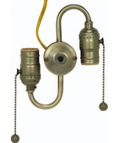 Satco 80/1525 | Antique Brass 2-Light Steel Pull Chain S Cluster 14 inch Lead