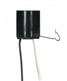 Satco 80/2162 Black Medium Base Light Socket Phenolic 9" Leads Snap-In Bracket Extends 3/4" from Socket