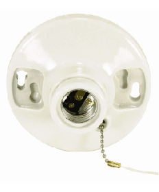 Satco 90/443 Glazed Porcelain On-Off Pull Chain Ceiling Receptacle