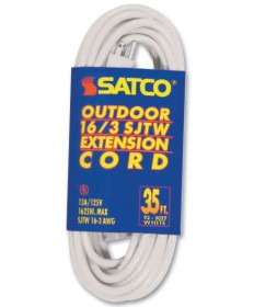 Satco 93/5027 Satco 35 Foot White 16-3 SJTW Outdoor & Indoor Heavy Duty Cord Extension Cord