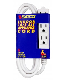 Satco 93/5045 6 FT 16/3 SJT WHITE 3 WIRE GRD 1625 Watts Wire Light
