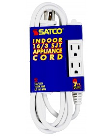 Satco 93/5047 9 FT 16/3 SJT WHITE 3 WIRE GRD 1625 Watts Wire Light