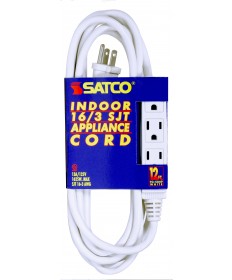 Satco 93/5049 12 FT 16/3 SJT WHITE 3 WIRE GR 1625 Watts Wire Light