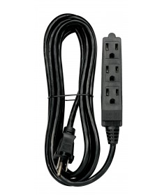 Satco 93/5056 Black 12 Feet 3 Outlet Indoor Banana Extension Cord 16/3 SJT