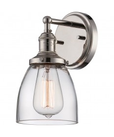 Nuvo 60/5414 60/5414 1-Light Wall Sconce in Polished Nickel Finish with Clear Glass includes Vintage Light Bulb