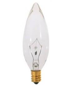 Satco S3230 Satco 15B9.5 15 Watt 120 Volt B9.5 Candelabra Base Clear Torpedo Tip Decorative Light Bulb