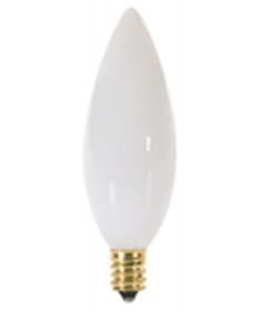 Satco A3589 Satco 40B9.5/W 40 Watt 130 Volt B9.5 Candelabra Base White Torpedo Tip Decorative Allura Light Bulb