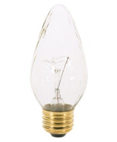 Satco S2763 Satco 25F15 25 Watt 120 Volt F15 Medium Base Clear Flame Tip Incandescent Light Bulb