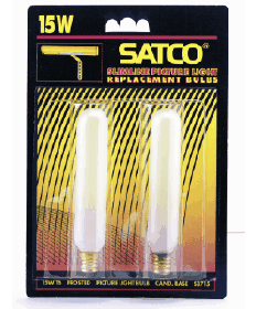 Satco S3715 Satco 15T6/F 15 Watt 120 Volt T6 Candelabra Base Frost Tubular Carded 2-Pack Light Bulb