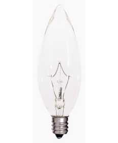 Satco S4995 Satco KR25B9.5 25 Watt 120 Volt B9.5 Candelabra Nickel Base Torpedo Tip Clear Krypton Decorative Light Bulb