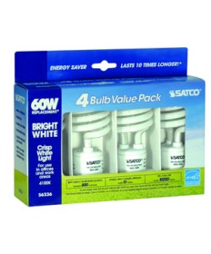 Satco S6236 Satco CFL Bulb - 13 Watt - Mini Spiral - 120 Volt - E26 Medium Base - 4100K Bright White - Energy Star Rated - 4 Bulb Value Pack