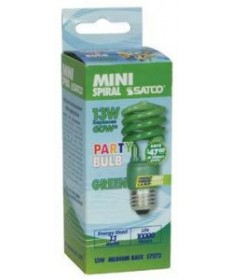 Satco S5513 Satco 13 Watt 120 Volt T2 Ultra Mini Spiral E26 Medium Base Green 10,000 Hour Party Compact Fluorescent Light Bulb (CFL)