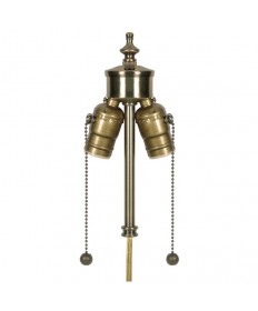 Satco Products 80/1764 Medium Base 2 Light Pull Chain Socket Cluster With Solid Antique Brass finish and 84" inches Brown Wire