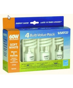 Satco S6235 13T2/27 Satco 13-Watt Mini Spiral 120-Volt 4 Bulb Value Pack CFL