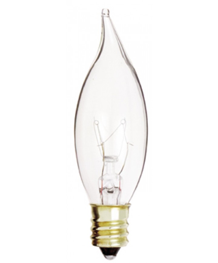 Satco S4465 Satco KR25CA9.5 25 Watt 120 Volt CA9.5 Candelabra Nickel Base Flame Tip Clear